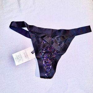 Victoria's Secret Runway Black Thong with Multicolor Sequins